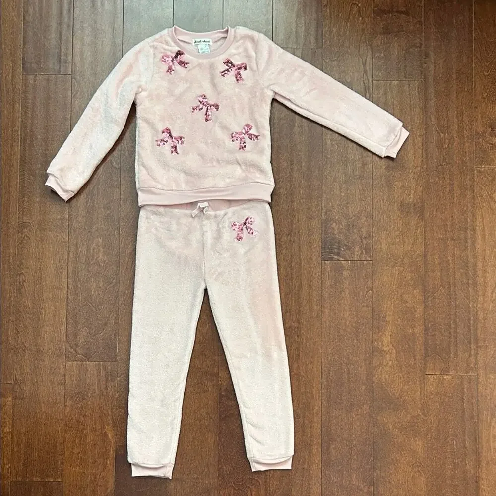 Derek Heart Kid’s Deliciously Soft Pink Set with Sequin Bow Details, Size 6